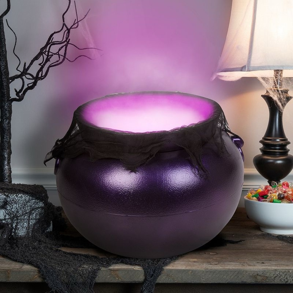 SPOOKY NIGHT NWT misting Halloween cauldron decor -black -12”x17”